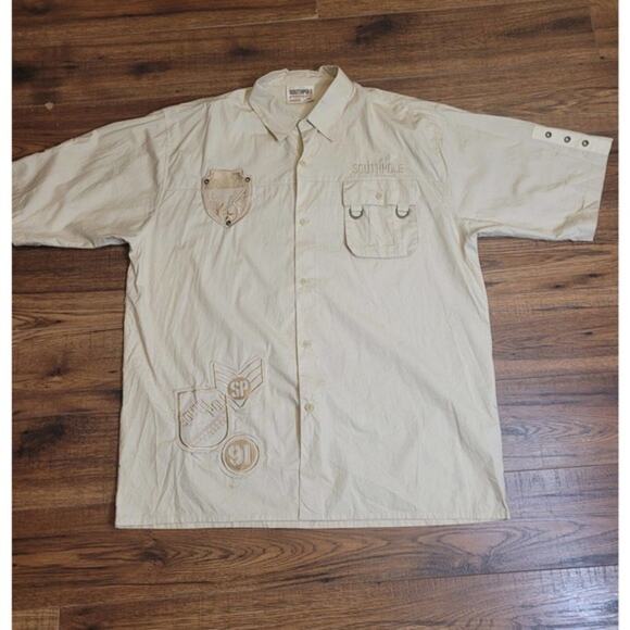 Southpole Shirt Mens XL Extra Large Ivory Button Up Short Sleeve Hip Hop Casual - Picture 2 of 16